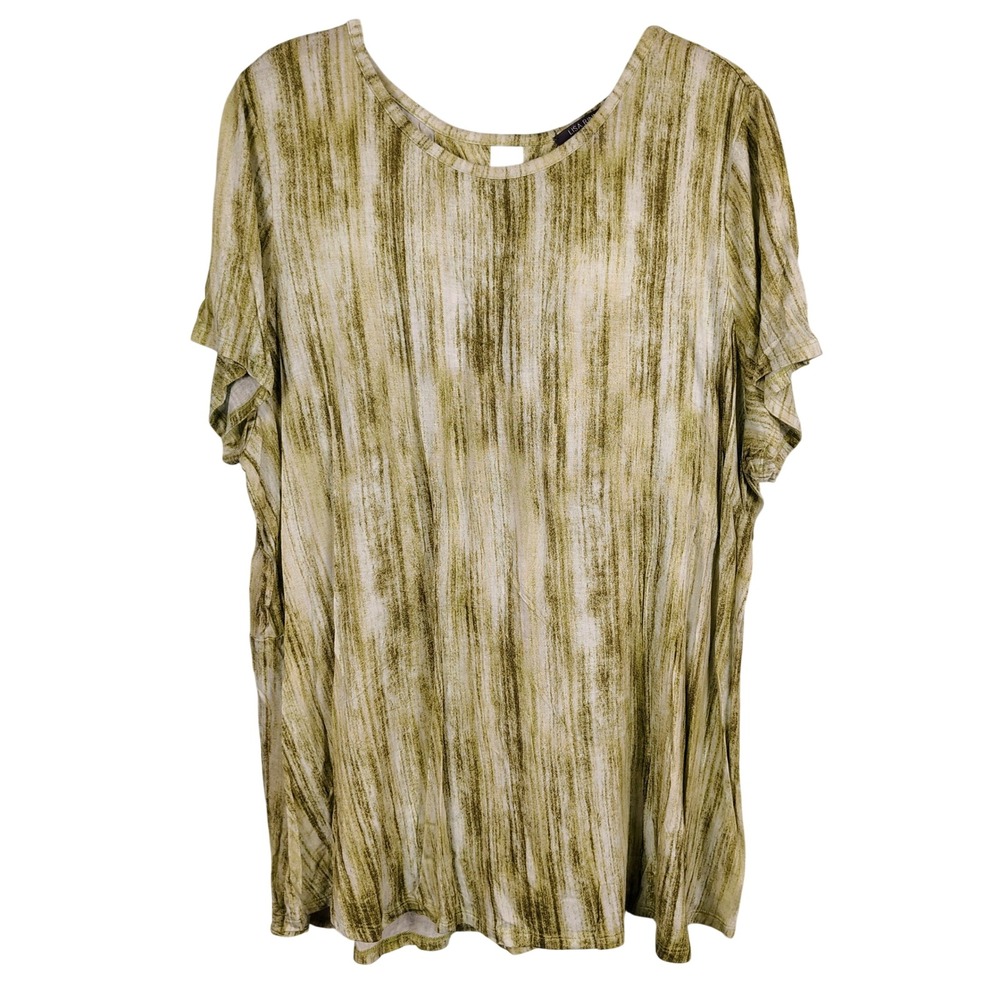 Lisa Rinna Womens 1X Abstract Surplice Back Top Green Rayon Blend Gorpcore Boho